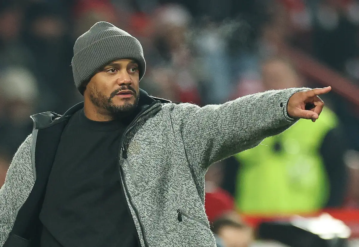 Bayern Munich boss Vincent Kompany points from the touchline
