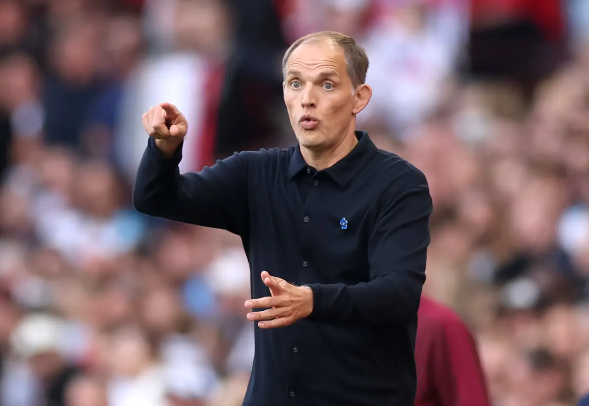 England manager Thomas Tuchel gestures instructions to his side from the touchline